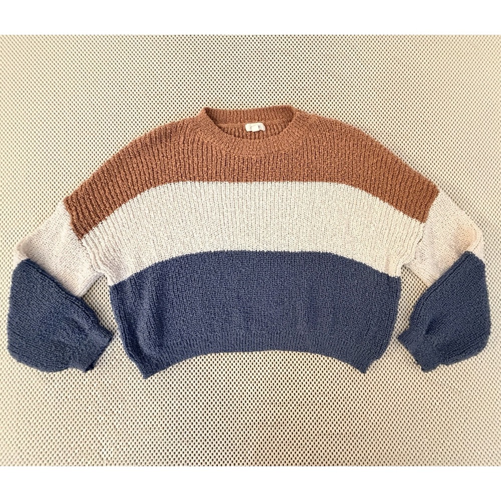 Debut Crop Sweater Size XS/S/M Color block Textured Nubby Loose Balloon Sleeve - Picture 4 of 9